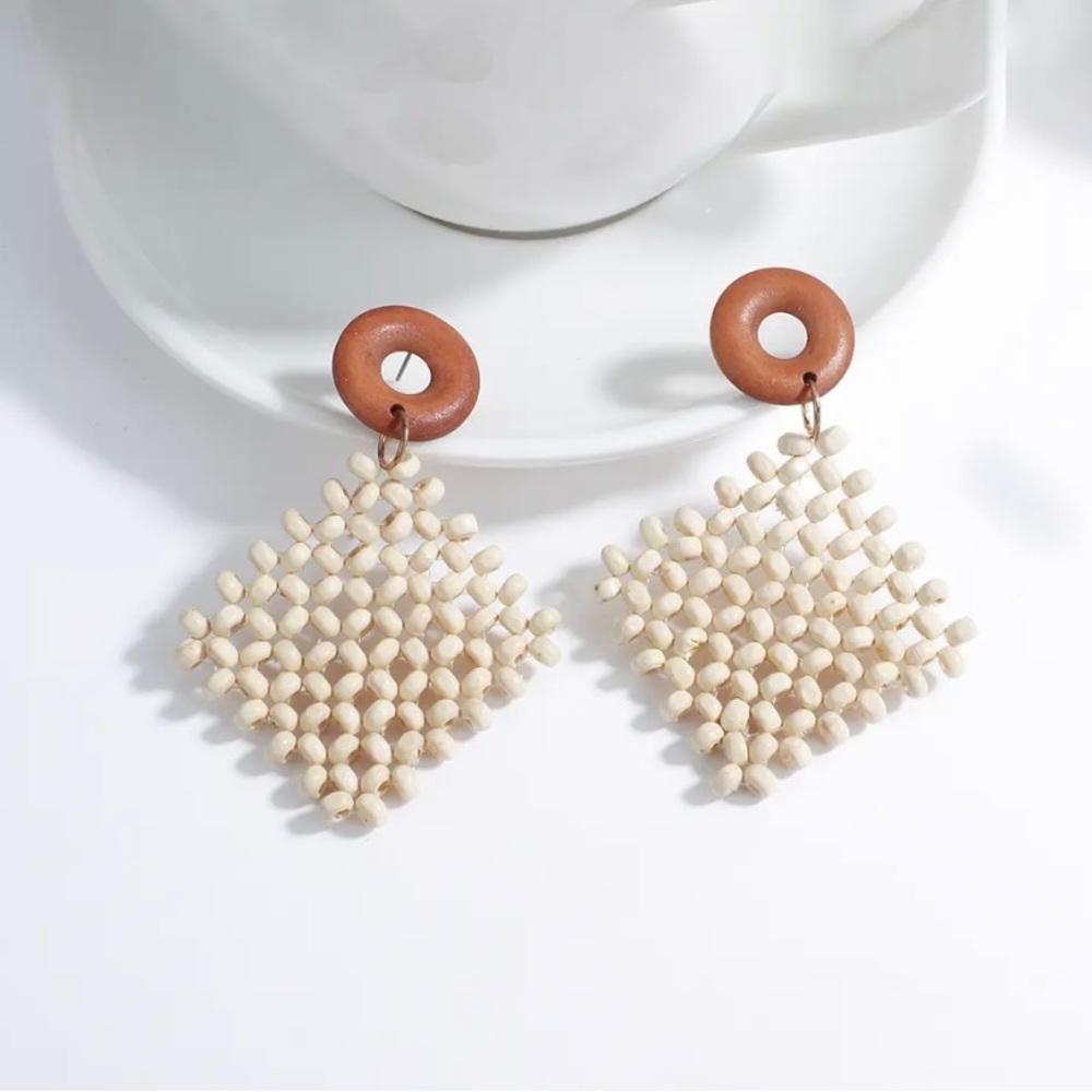 Wood Beaded Boho Earrings